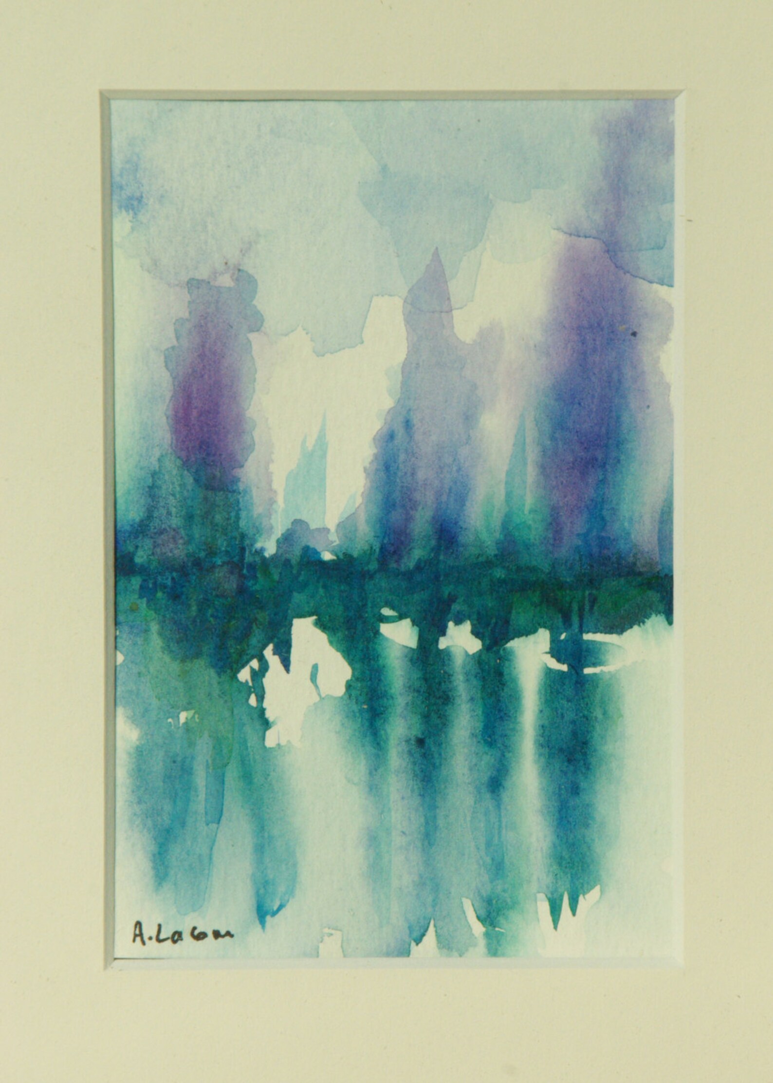 Art in a Mat Watercolor Painting Forest Reflection on Water Etsy