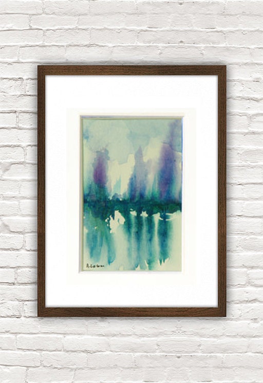 Art in a Mat Watercolor Painting Forest Reflection on Water Etsy