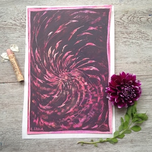 Minimal home decor artwork - Fine art - Purple pink Oil pastels