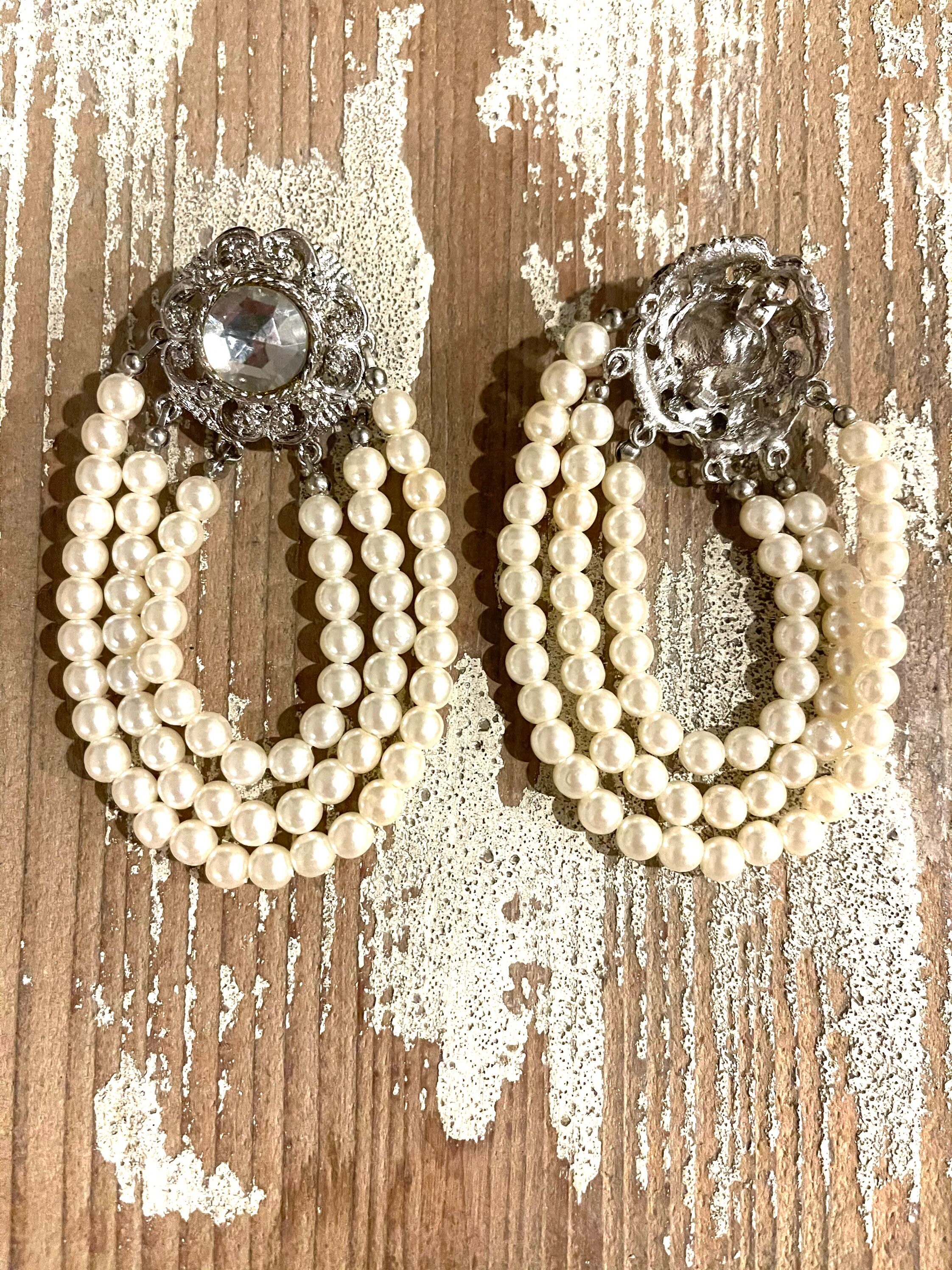 Boucles D'oreilles Vintage Percées – Argent, Perles Vertes, Cristal – Réf 3312
