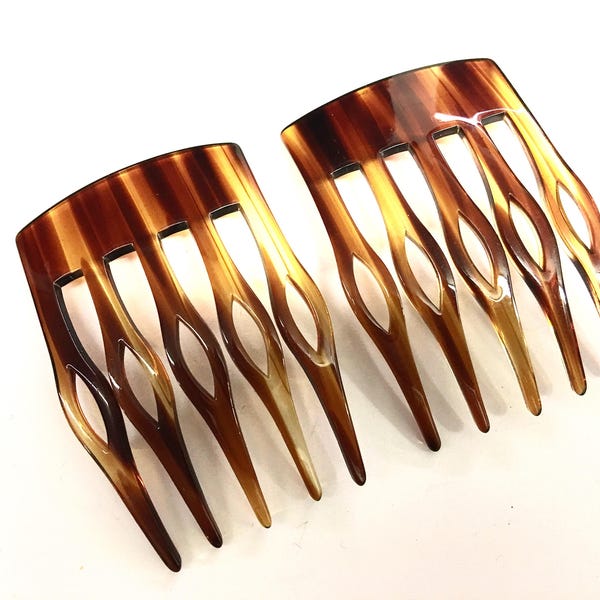 Vintage handmade tortoise hair combs made in France (set of 2)