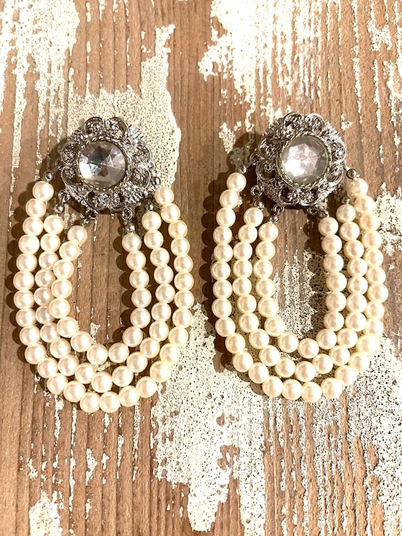 Boucle D'Oreille Ancienne Vintage En Argent Plaqué Avec Strass/Cristal - Occasion