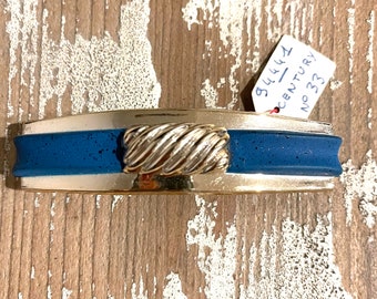 Vintage retro satin royal blue gold trim barrette clip made in France