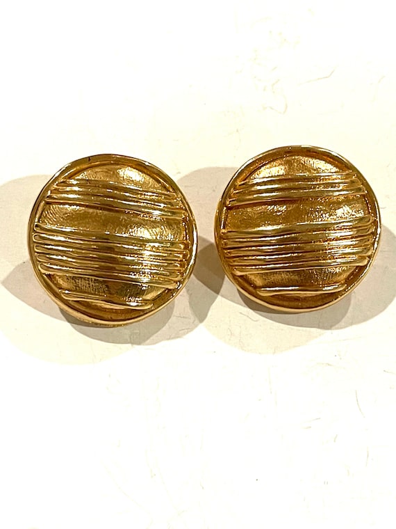 Boucles D'oreilles Anciennes Plaquées Or - Style Art Déco Créateur - Clips Cercle - Occasion, Origine France