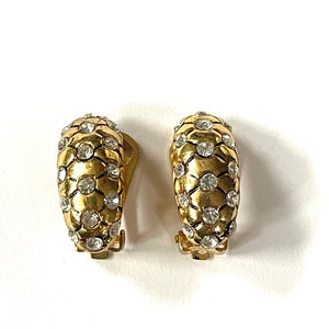 Vintage retro rhinestone cuff gold plated clip on earrings