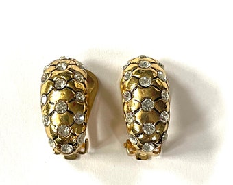 Vintage retro rhinestone cuff gold plated clip on earrings