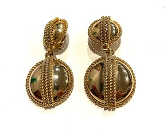 Vintage retro round drop gold plated clip on earrings