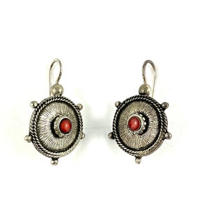 FERRAGGIOLI Bijoux France vintage retro boho orange enamel silver plated earrings made in France