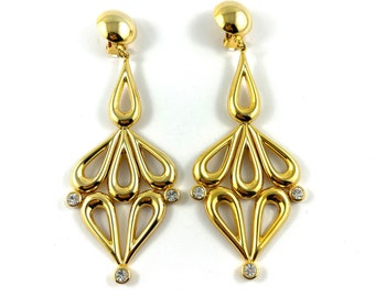 Runway glamour statement vintage gold plated crystal clip on earrings