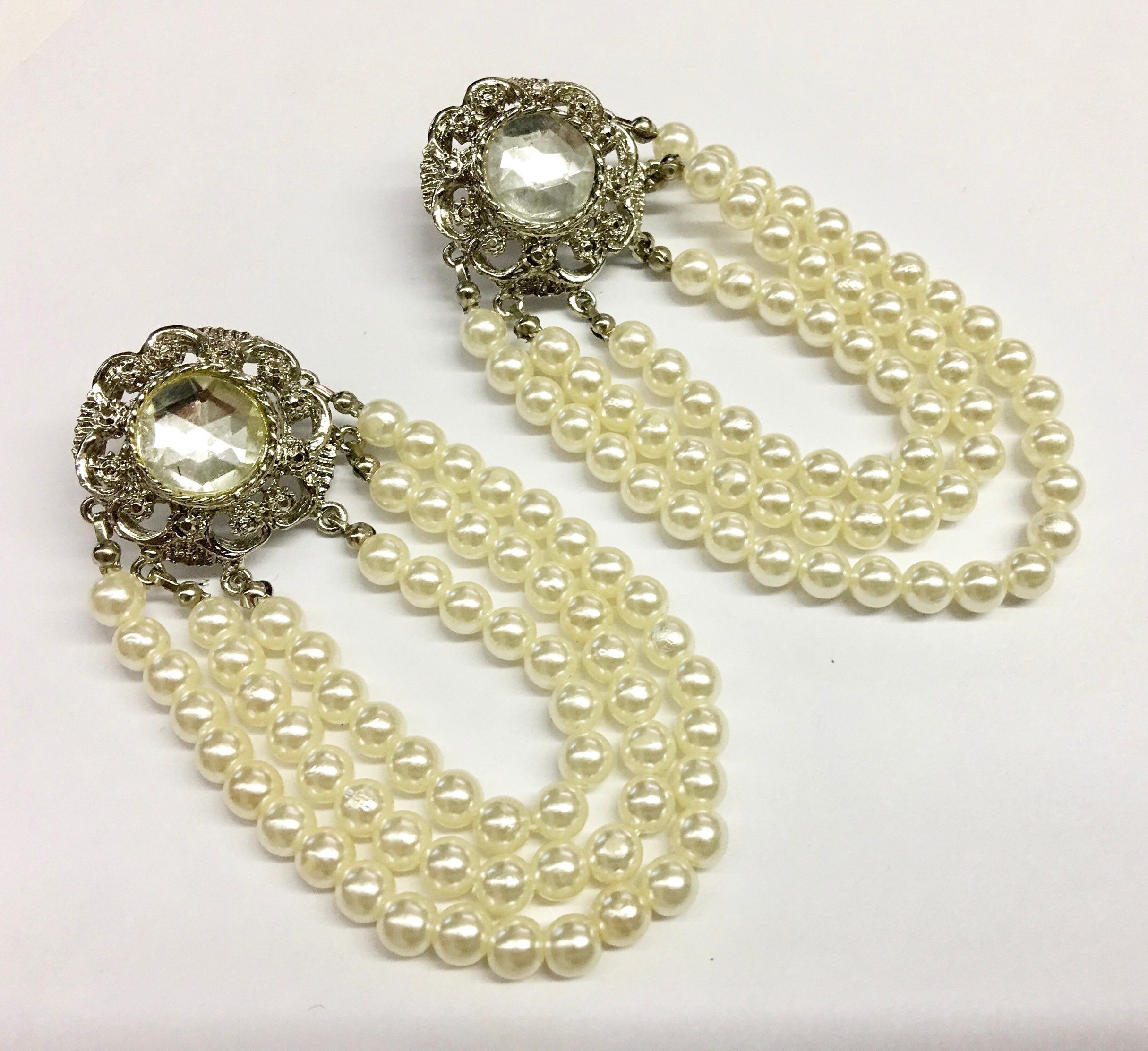 Boucles D'oreilles Vintage Baroques Dorées - Style Rétro Avec Pierre, Occasion