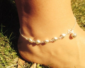 Sterling silver puffed hearts anklet/ ankle bracelet/ankle chain