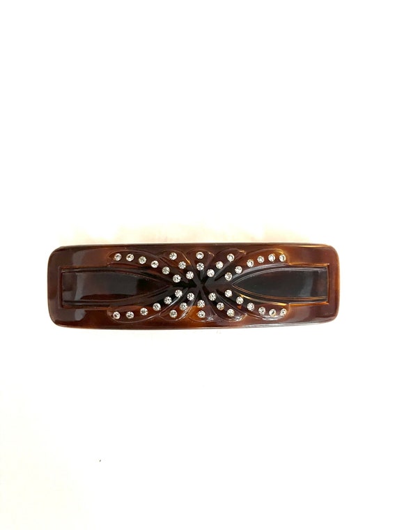 Vintage Retro Rhinestone Tortoise Rectangular Hair Barrette  display picture 1