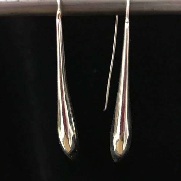 Sterling silver handmade long sleek teardrop earrings