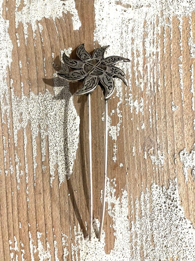Retro brass antique silver plated bun hair fork