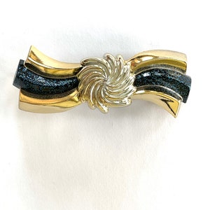 Vintage retro blue gold hair barrette clip made in France