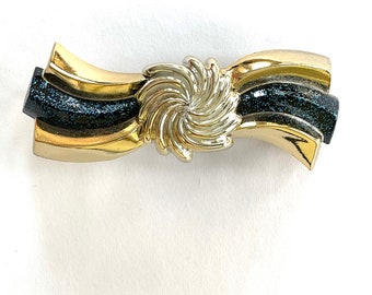 Vintage retro blue gold hair barrette clip made in France