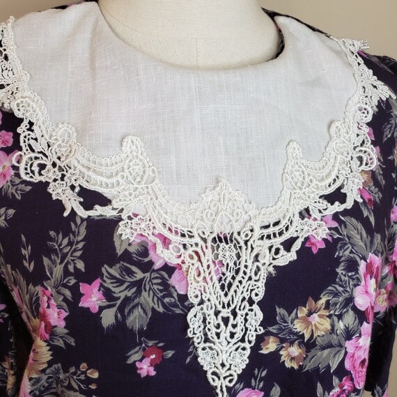 Vtg 80's Floral Dress Cottage Prairie Lace Church… - image 3