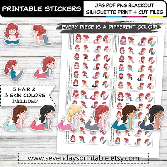 Print and Cut Yoga Stickers, Planner Stickers, Kids Stickers, Exercise  Stickers, Fitness Stickers, Printable Stickers, Workout Stickers, DIY