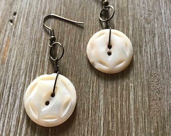 Vintage Mother of Pearl Etched Earrings