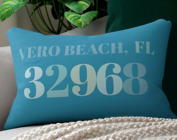 Personalized Beach House Pillow, Beach House Zip Code Pillow, Coastal Lumbar Pillow, Gift from Realtor, Personalized Lumbar Pillow