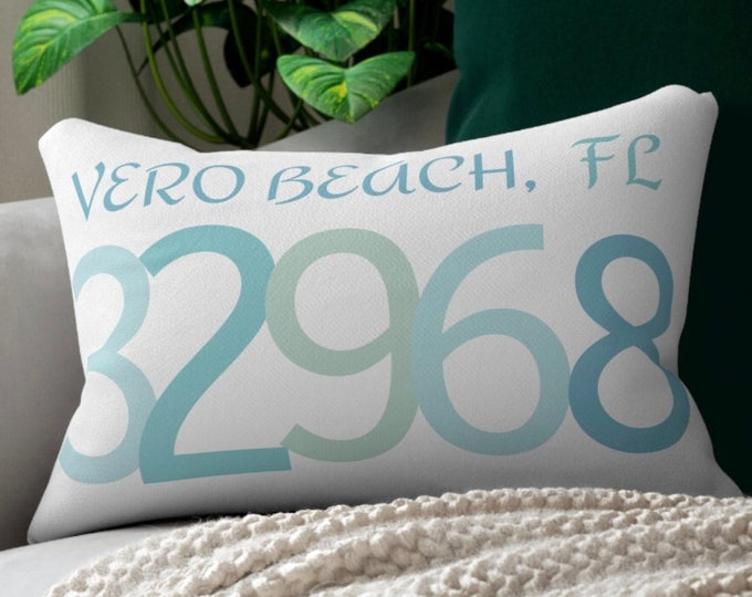 Personalized Beach House Pillow, Beach House Zip Code Pillow, Coastal Lumbar Pillow, Gift from Realtor, Personalized Lumbar Pillow