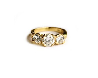 Three Stone Moissanite Engagement Ring | 18k Gold Engagement Ring