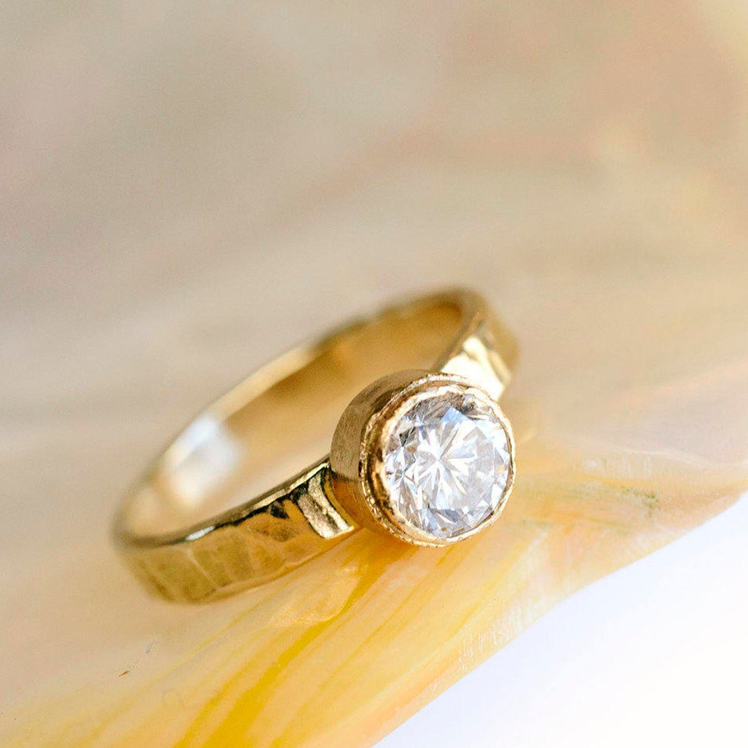 Ethical Diamond Engagement Ring Hammered and Recycled Gold Etsy