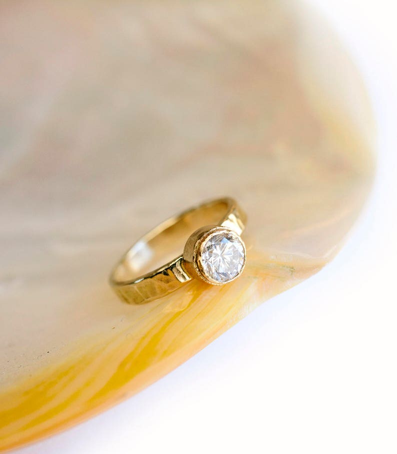 Diamond 14k Gold Hammered Engagement Ring Hammered Recycled | Etsy