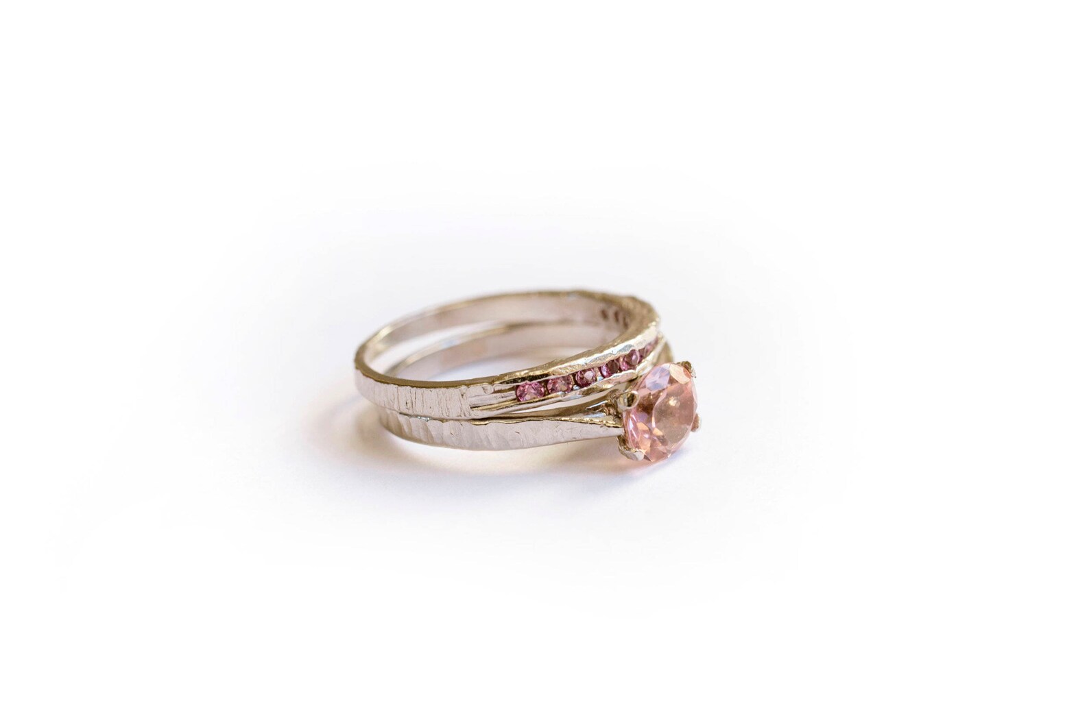 Begonia Morganite Engagement Ring Set Hammered Platinum - Etsy