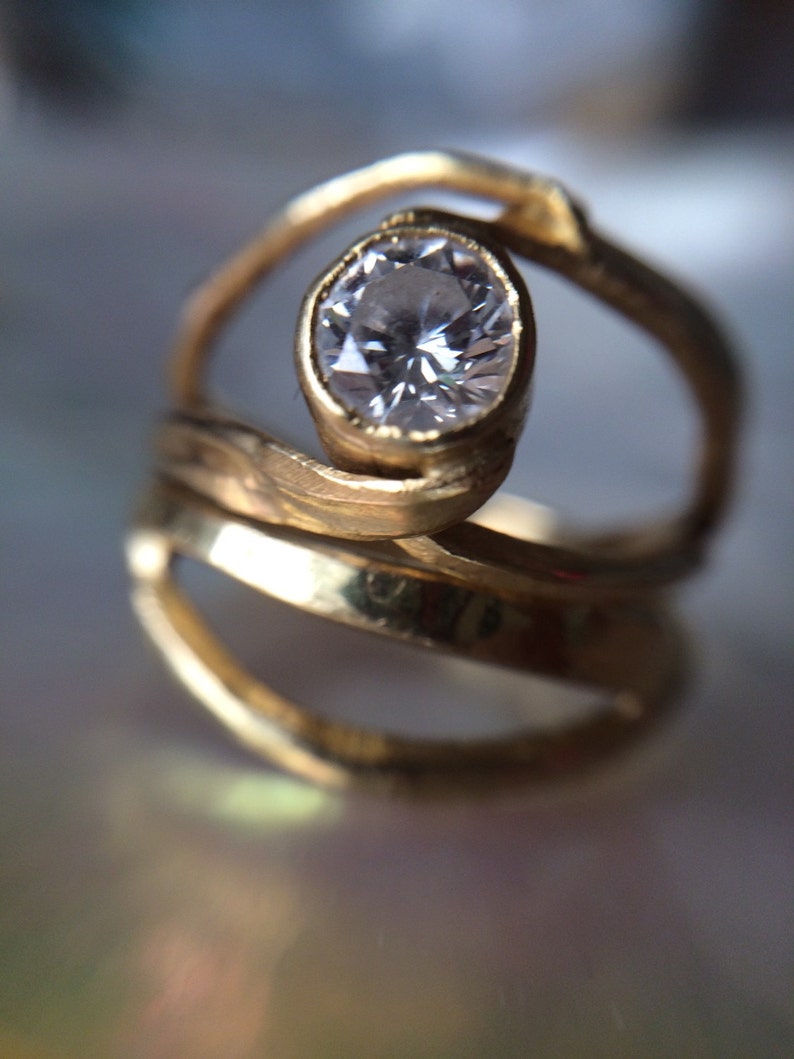 Organic Gold Diamond Engagement Ring set Recycled Rustic Etsy