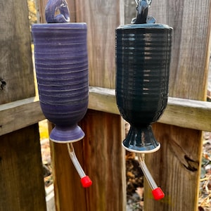2- Hummingbird Feeders, wheel thrown pottery hummingbird feeder food grade ceramic body and glaze with chain and feeder tube, buy 2 and save