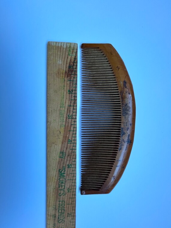 Oriental wood hand carved hair comb - image 5