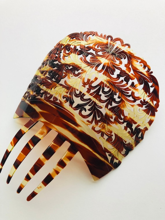 Hair Comb Mantilla Faux Tortoise Shell Art Deco Fan Shaped Vintage 1940 main image 3
