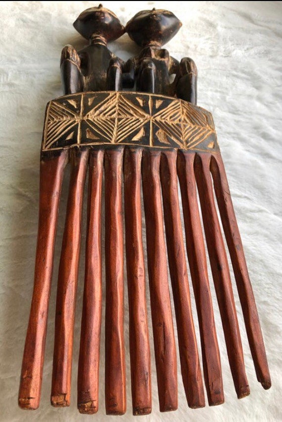 African hand-carved wood vintage decorative hair … - image 7