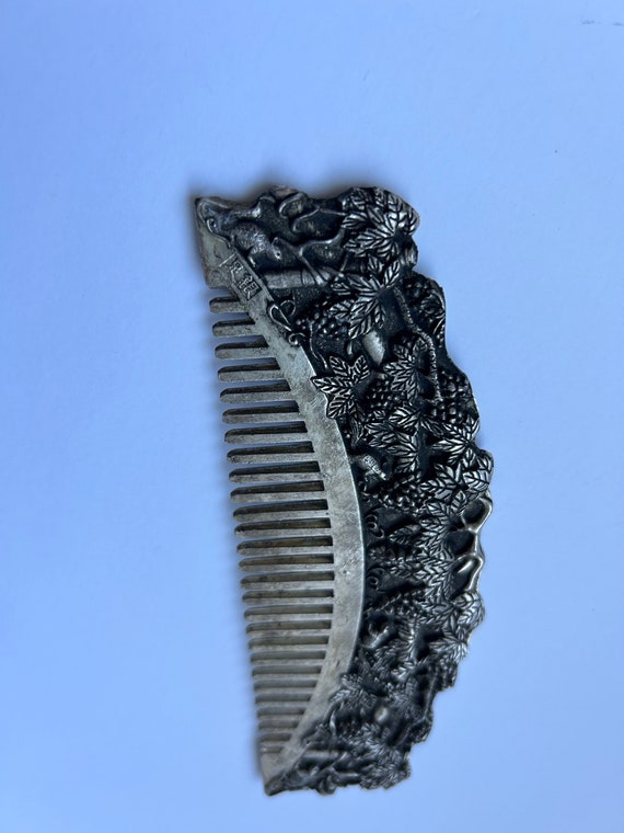 Oriental ornate metal hair comb - image 3