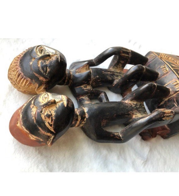 African hand-carved wood vintage decorative hair … - image 6