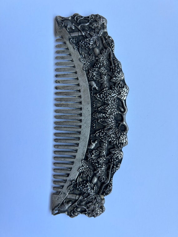 Oriental ornate metal hair comb - image 1