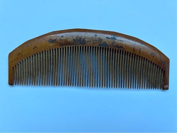 Oriental wood hand carved hair comb - image 1