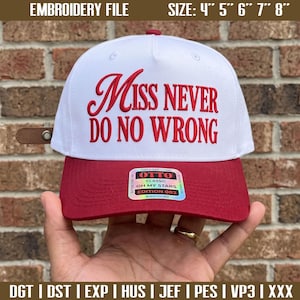 Miss Never Do No Wrong Embroidery File, Funny Coquette Quote Design, Girly Embroidery Pattern, Instant Download