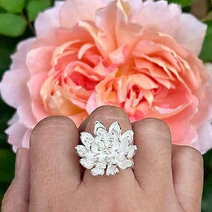 Sterling Silver Lotus Flower Ring: Handmade Zen Yoga Jewelry