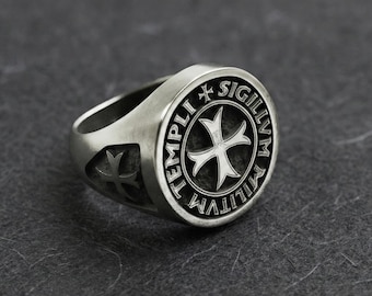 Sterling Silver Templar Seal Ring: Crusader Knight Signet