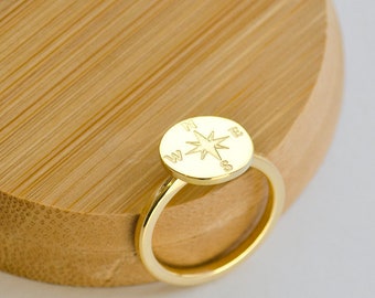 Anello Stack Sterling, Anello Bussola in Oro, Anello Stack da Donna, Anello Bussola, Anello Boho, Anello Wanderlust,