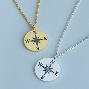 Gold Compass Necklace: Sterling Silver Pendant, Traveler Gift