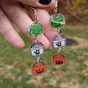 Handmade Cute McDonald&#39;s Inspired Boo Bucket Halloween Shrink Plastic Dangle Earrings