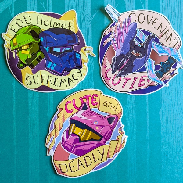 Halo Cat Ear, EOD Helmet, and Covenant Cutie Stickers