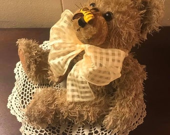 The "Bee Happy" Scented Wax Dipped Bear - 7.5" Sitting