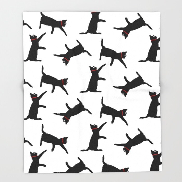 Black Cat Blanket Black and White Throw Blanket Fleece Etsy