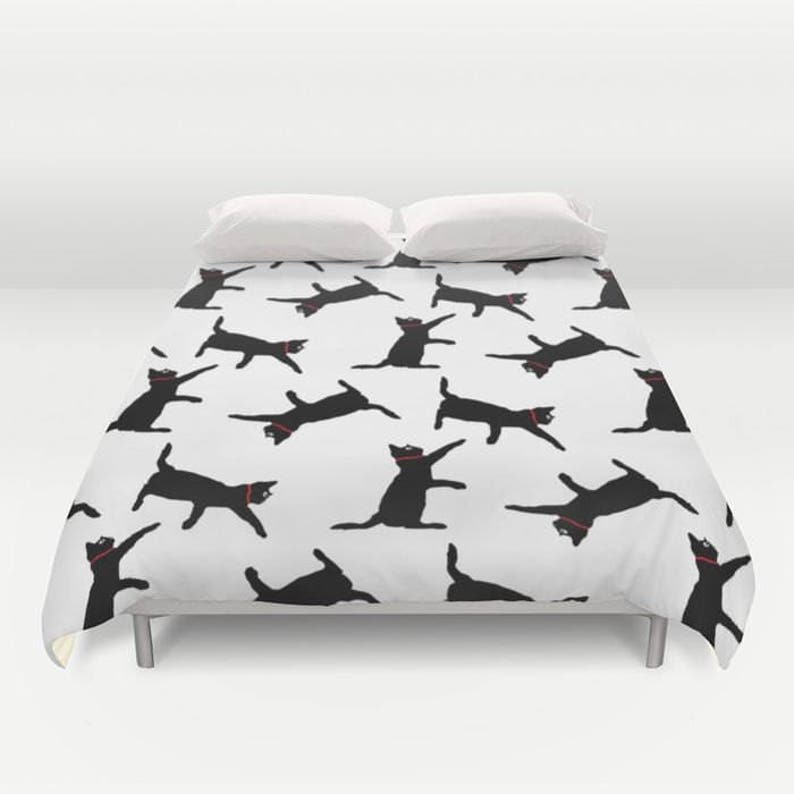 Cat Duvet Cover Cat Blanket Cat Lover Gift Cat Decor Black Etsy