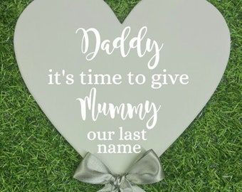 Personalised wedding sign Paddle daddy here comes mummy, here comes the bride, flower girl, wedding photo prop, handheld, bridesmaid