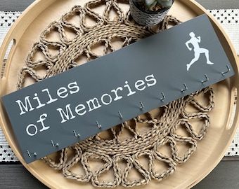 Medal hanger plaque, Personalised medal holder sign, Miles of memories, Sports Medal display
